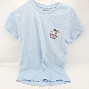 Retrofit Pale Blue Tee with Pink Flamingo Chest Patch